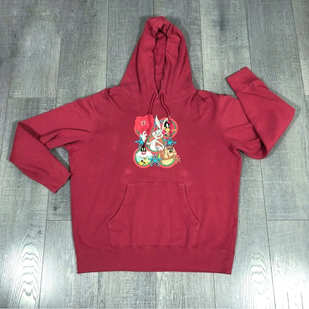 UNIQLO x LOONEY TUNES WB Long Sleeve Sweat Pullover Red Hoodie‎ Size XL